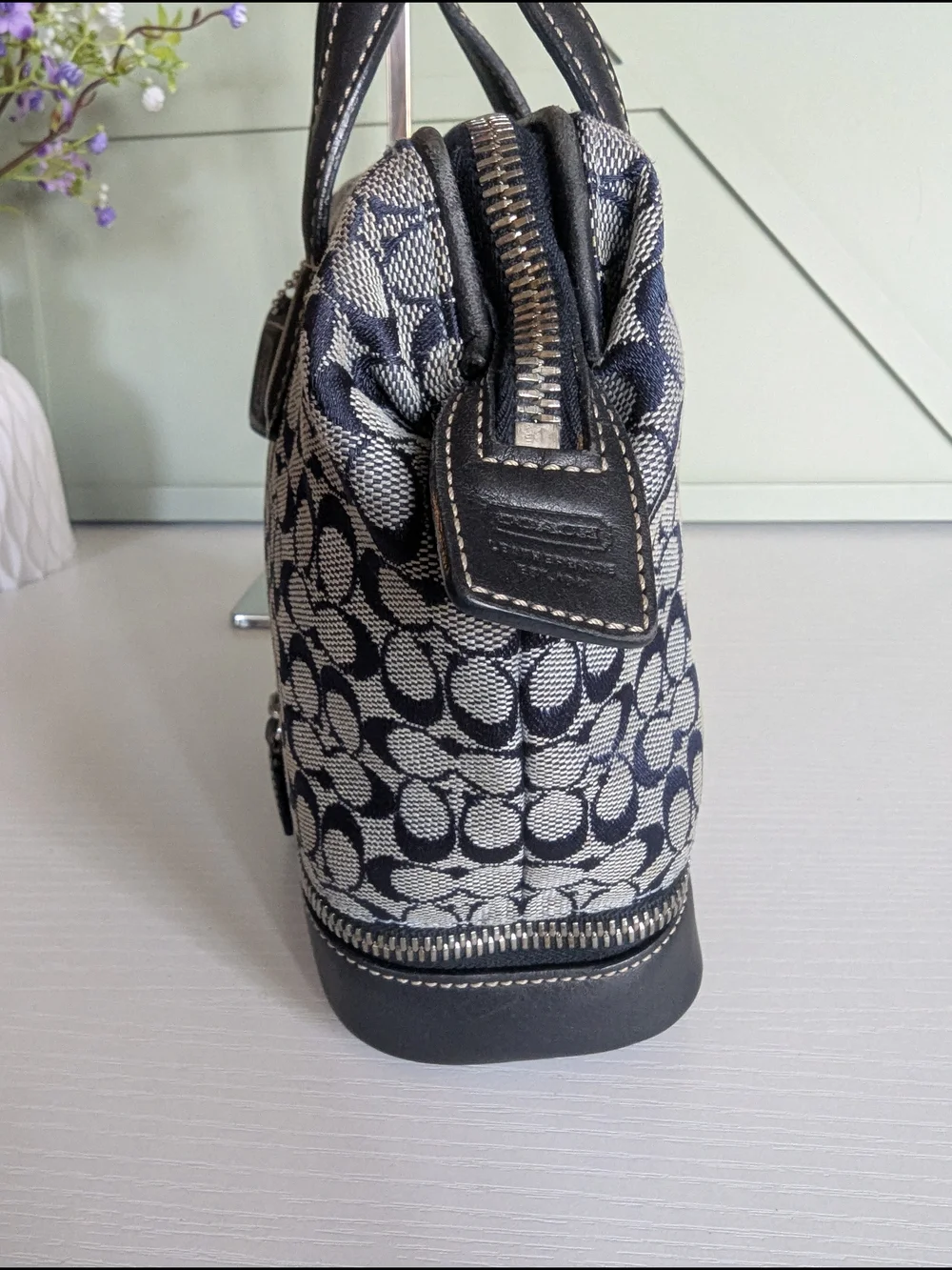 Coach Signature Canvas Satchel in Navy/Beige